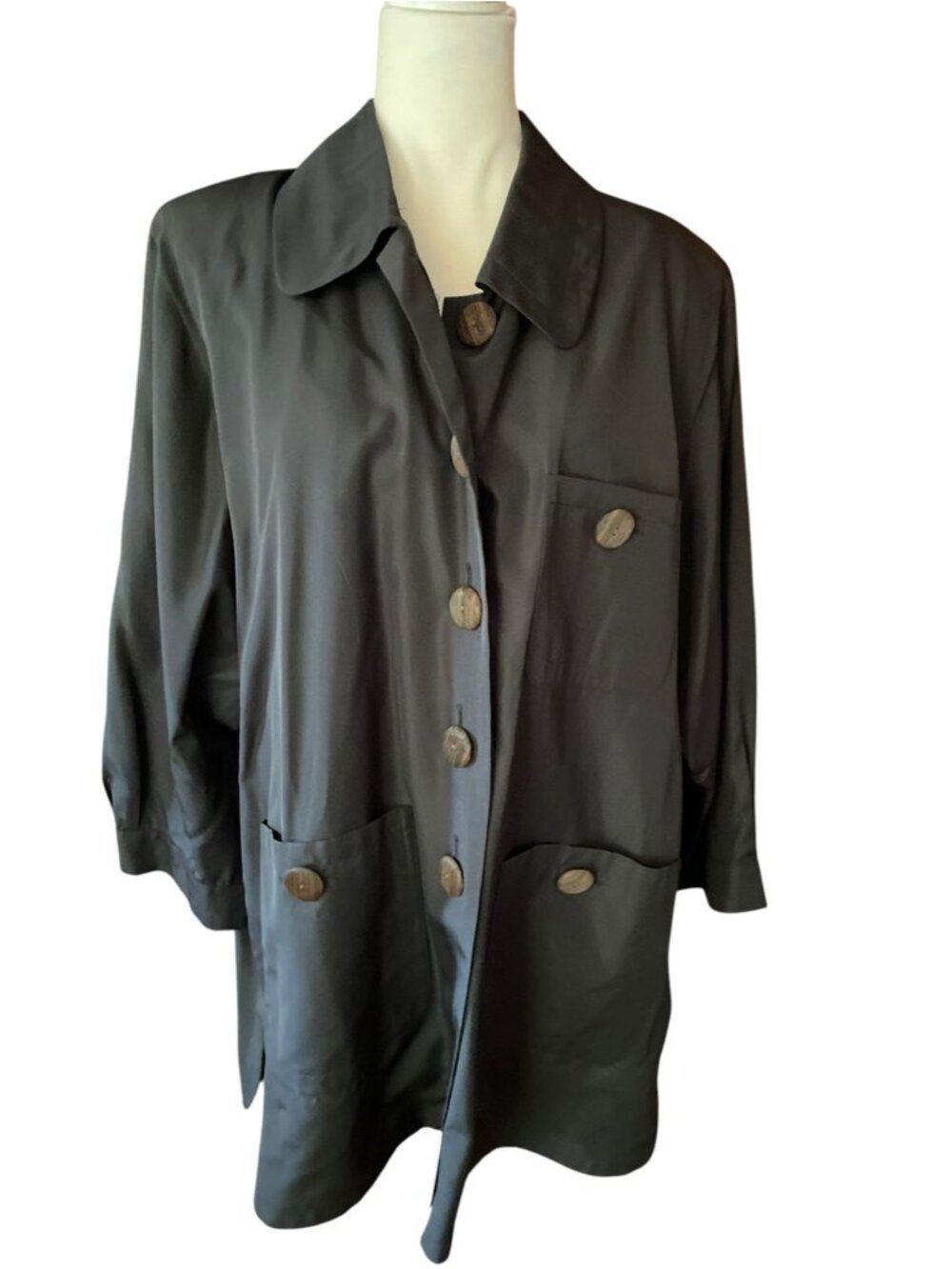 Vintage Yves Saint Laurent Black Silk Smock Jacket 1990s Couture Oversized SZ L